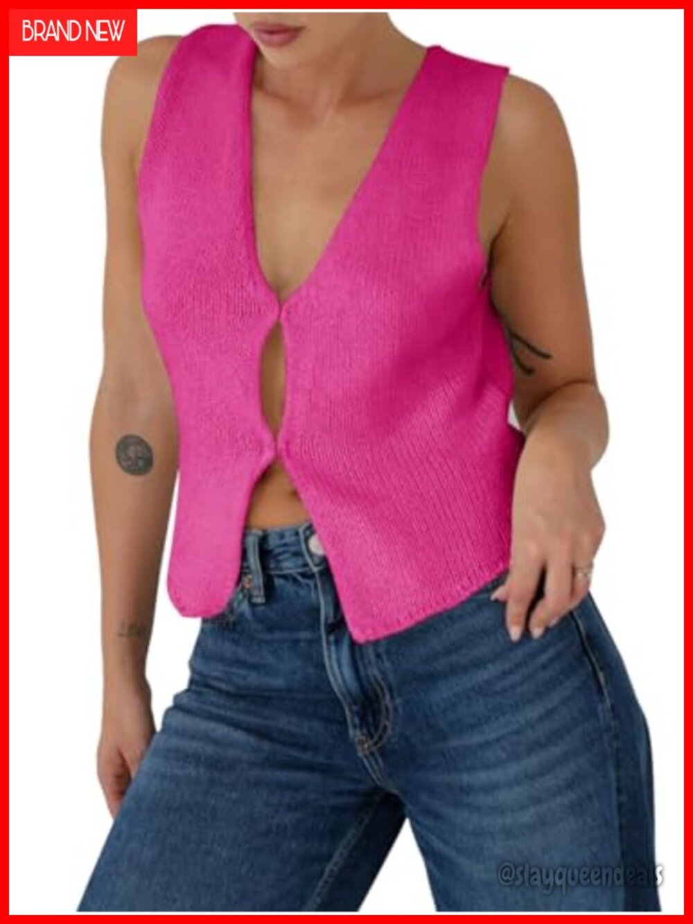 Crochet Knit Sleeveless V-Neck Sweater Vest Top